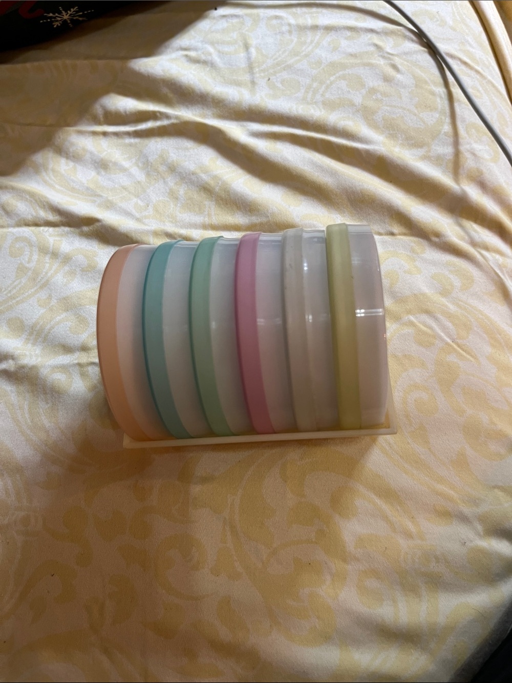 Vintage Tupperware Coasters Pastel Wagon Wheel with Storage Container Set of 6